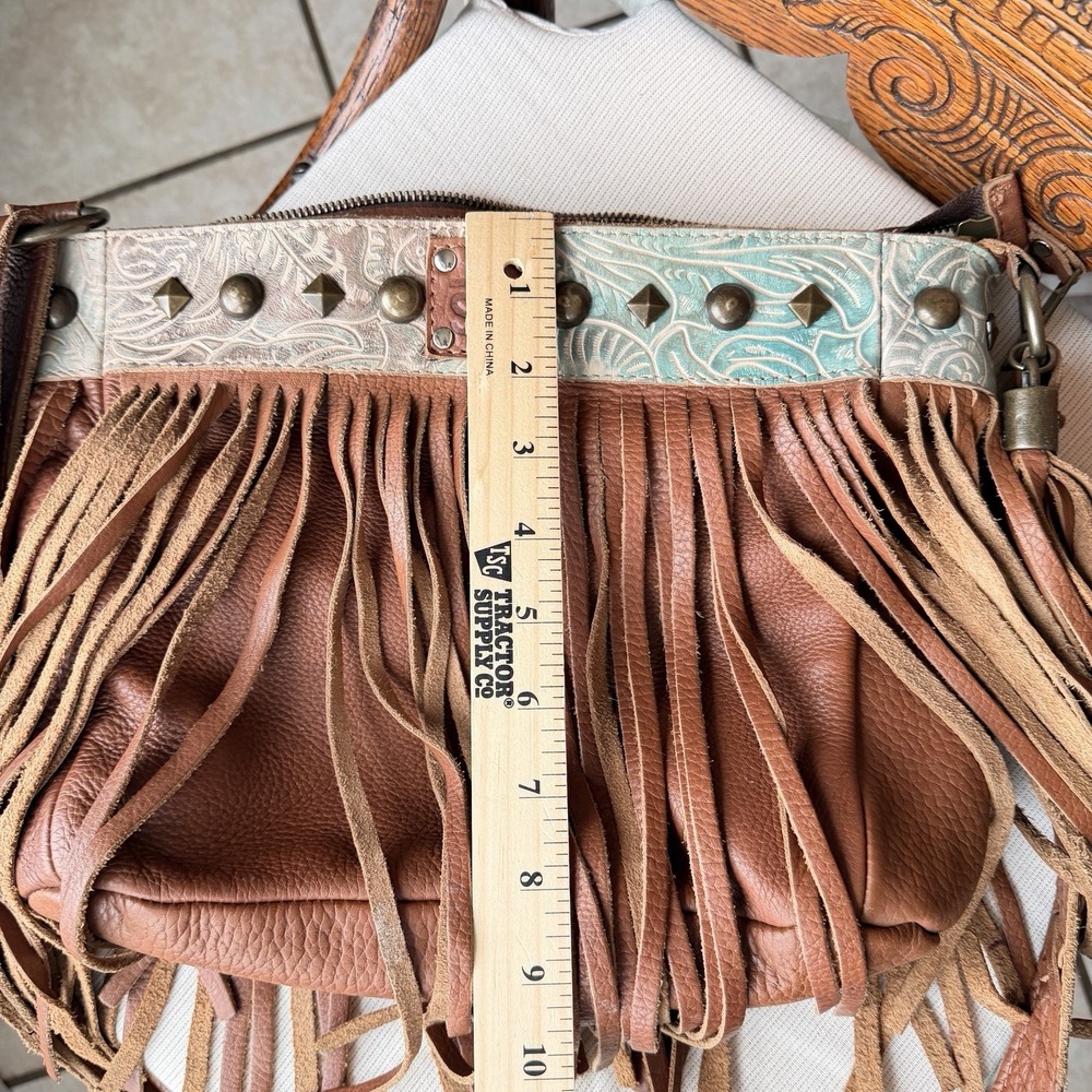 STS Ranchwear Boho Fringe Crossbody Purse Tan Leather Handbag Conceal Carry - Picture 9 of 16
